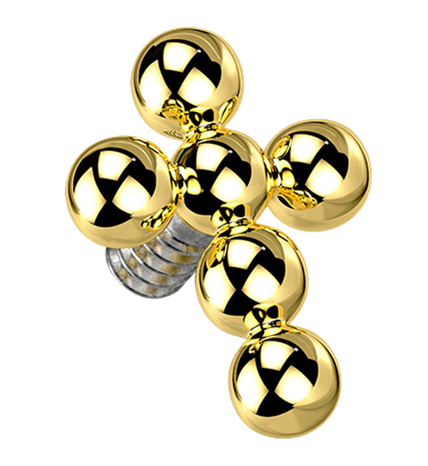 Gold PVD Beaded Cross Titanium Internally Threaded Top