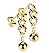 Gold PVD Chain Link Ball Stainless Steel Earrings