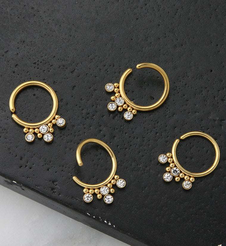 Gold PVD Cluster Beaded CZ Annealed Seamless Hoop Ring ...