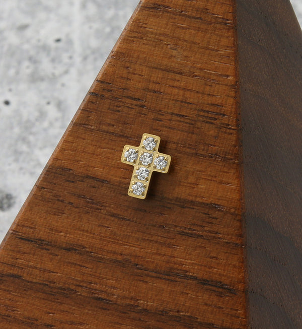 Gold PVD Cross CZ Titanium Threadless Top