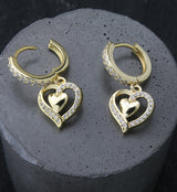 Gold PVD Double Heart CZ Stainless Steel Hoop Earrings