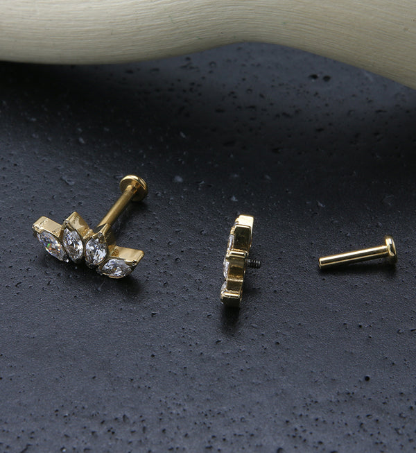 Gold PVD Half Crown CZ Gem Titanium Labret Post