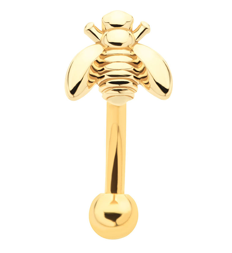 Gold PVD Honey Bee Curved Barbell | UrbanBodyJewelry.com