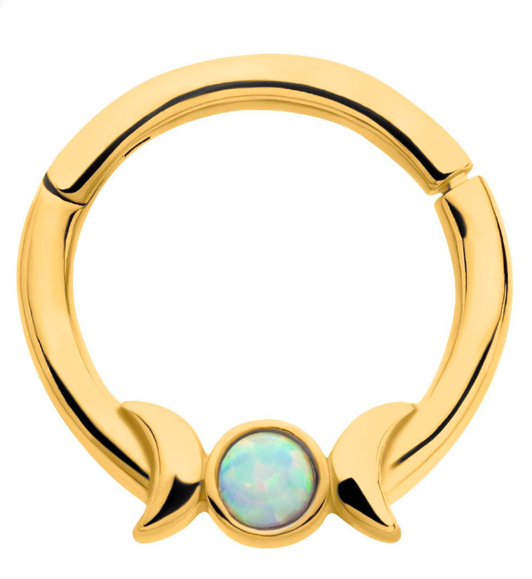 Gold PVD Lunar Phase White Opalite Stainless Steel Hinged Segment Ring