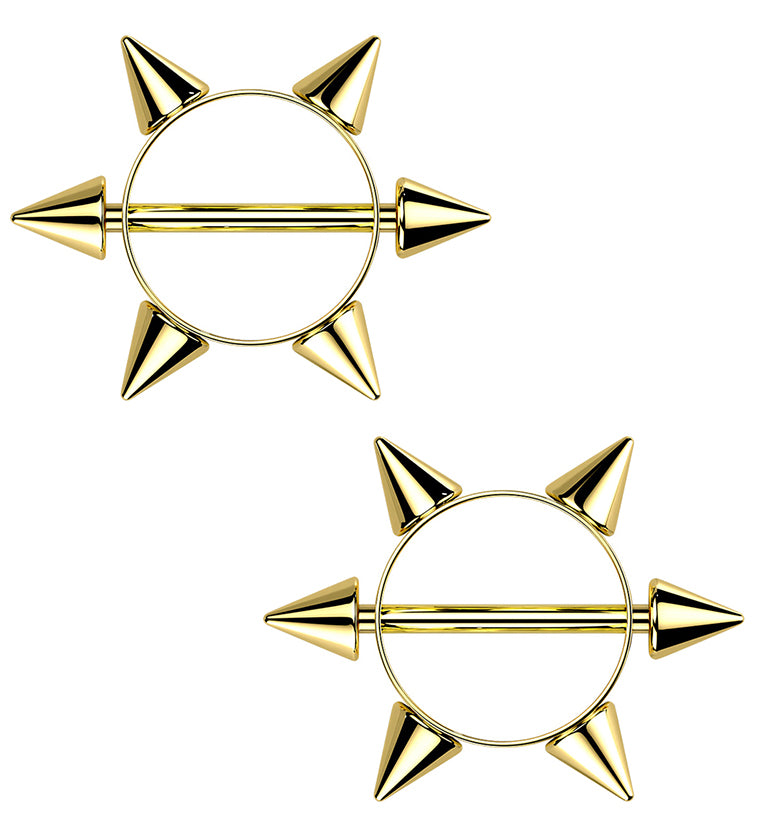 Gold PVD Spiked Nipple Rings