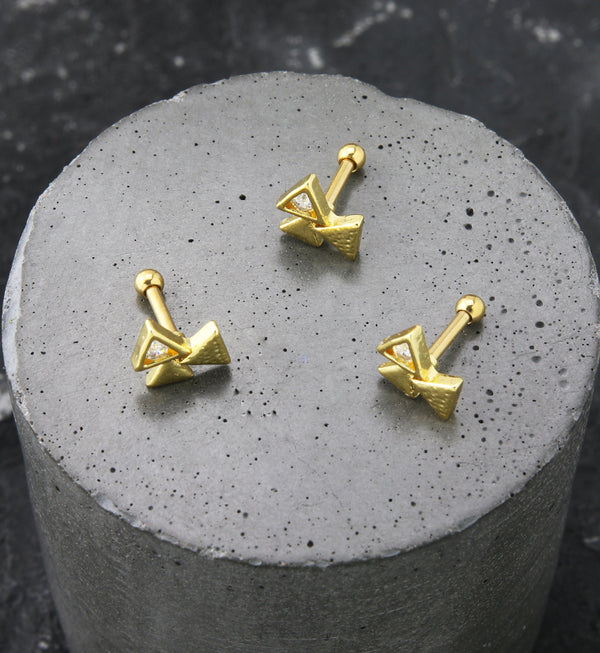 Gold PVD Triple Triad CZ Cartilage Barbell