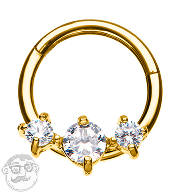 Gold PVD Triple CZ Prong Hinged Segment Ring