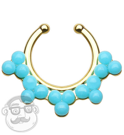 Turquoise Molecule Golden Fake Septum Clicker Ring UrbanBodyJewelry