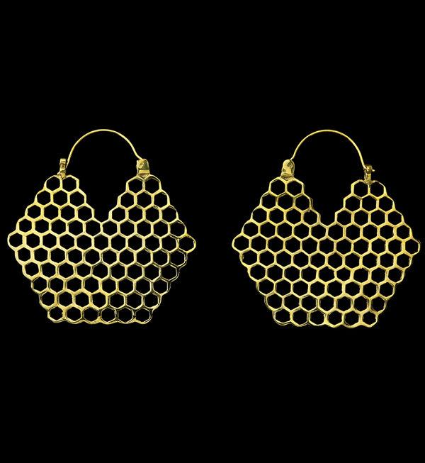 18G Golden Honeycomb Brass Earrings