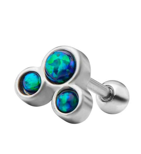 Green / Black Bezel Set Triple Opalite Cartilage Barbell