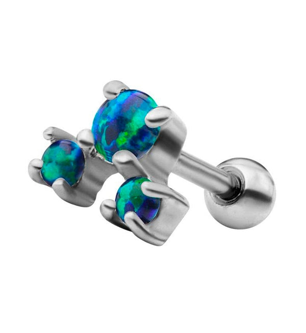 Green / Black Prong Set Triple Opalite Cartilage Barbell