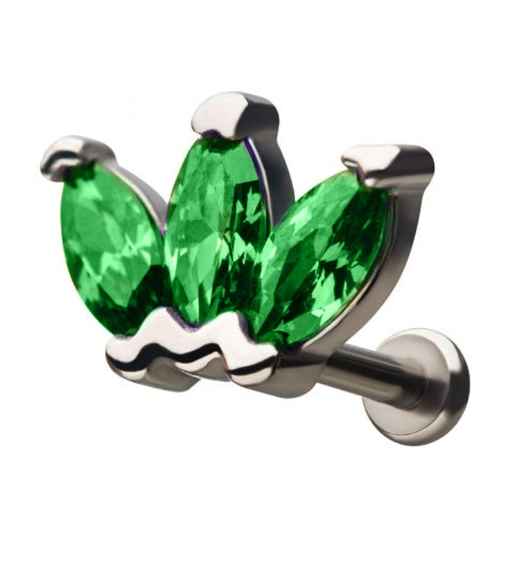 18G Green Lotus CZ Gem Labret | UrbanBodyJewelry.com