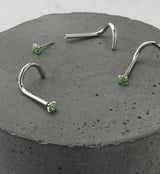 Green CZ Titanium Threadless Nose Screw Ring