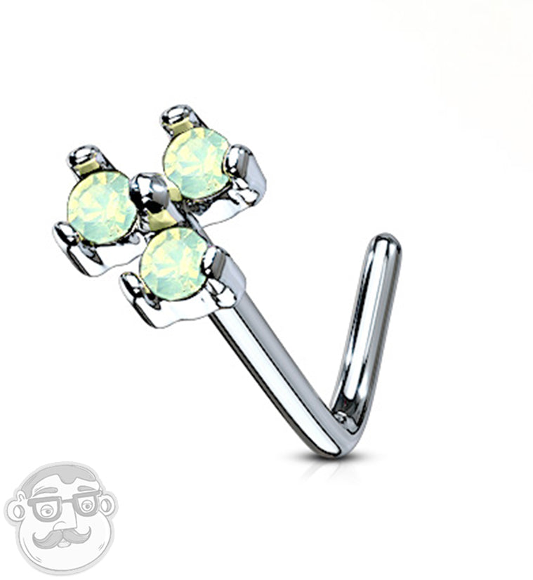 20G Green Opalite Trinity L Shape Nose Stud