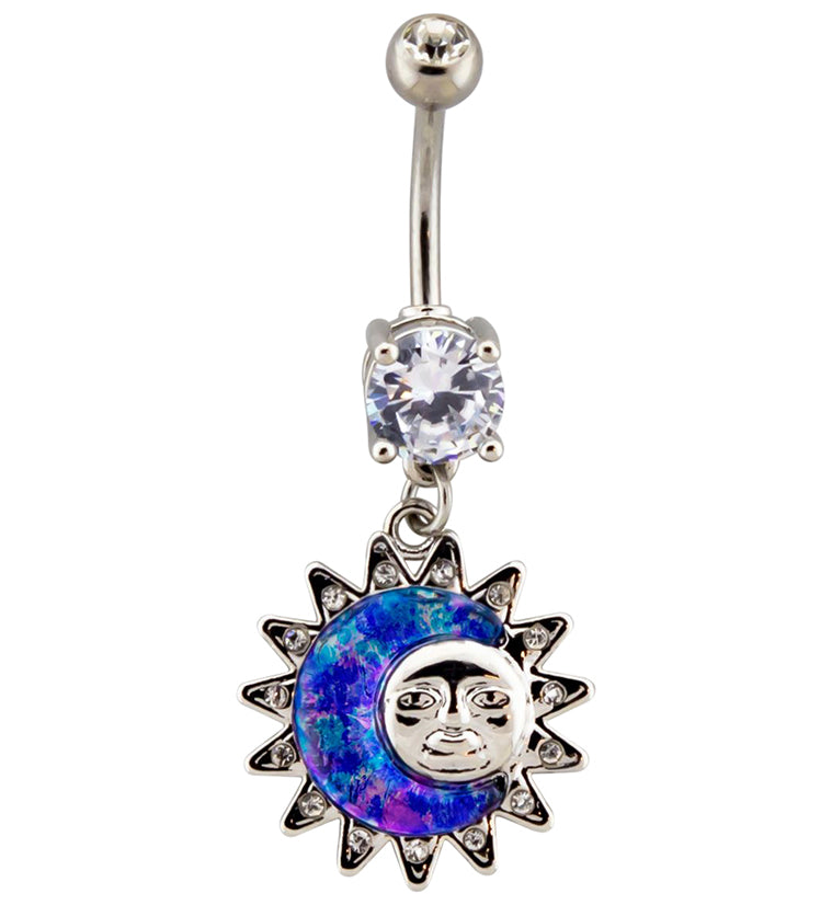 Groovy Sun and Moon CZ Dangle Belly Button Ring | UrbanBodyJewelry.com