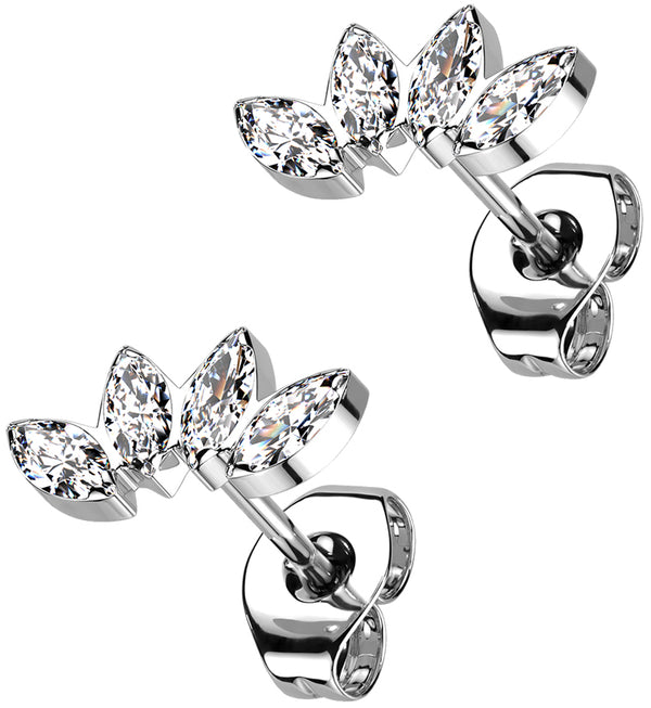 Half Crown Clear CZ Titanium Threadless Earrings