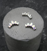 Half Crown Teardrop Rainbow Aurora CZ Internally Threaded Titanium Top