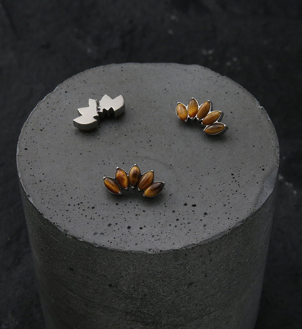 Half Crown Tiger Eye Stone Internally Threaded Titanium Top