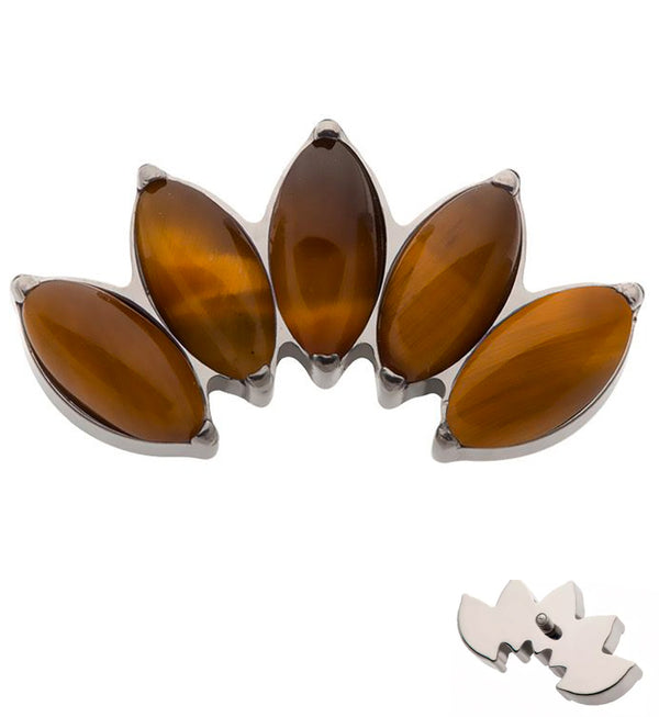 Half Crown Tiger Eye Stone Internally Threaded Titanium Top