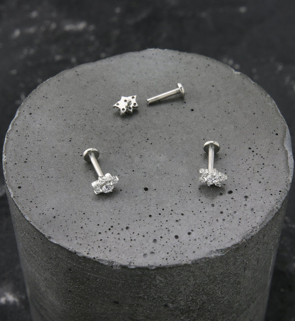 Half Flower Clear CZ Stainless Steel Internally Threaded Labret