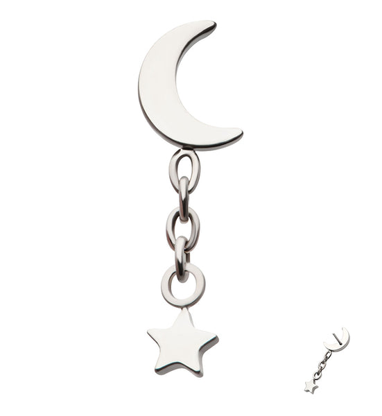 Silver Crescent Moon Dangly Earrings - made w/hypoallergenic titanium -  Grey Theory Mill