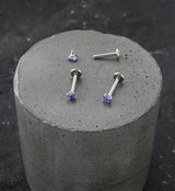 Heart Amethyst CZ Stainless Steel Internally Threaded Labret