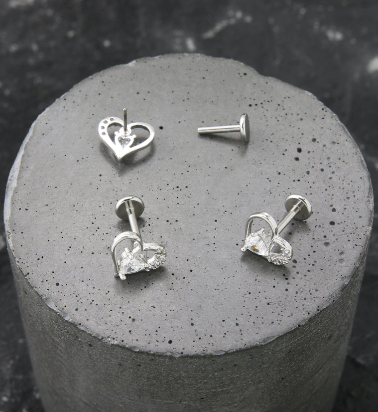 Heart CZ Cut Out Stainless Steel Threadless Labret