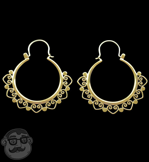 18G Tribal Heart Brass Hoop Earrings