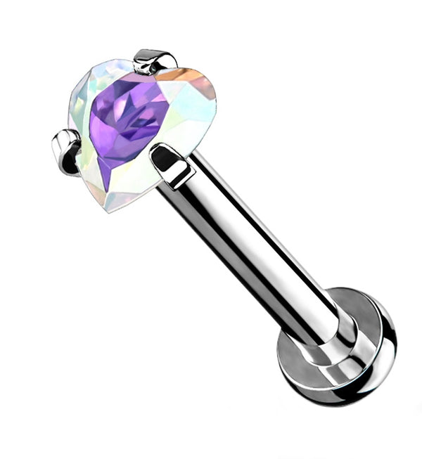 Rainbow Aurora Heart CZ Labret Post