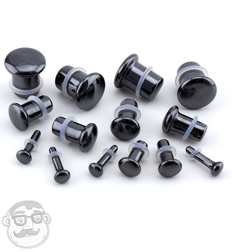 Single Flare Hematite Stone Plugs (8G - 5/8