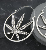 Hemp Leaf Stainless Steel Plug Hoops