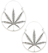 Hemp Leaf Stainless Steel Plug Hoops