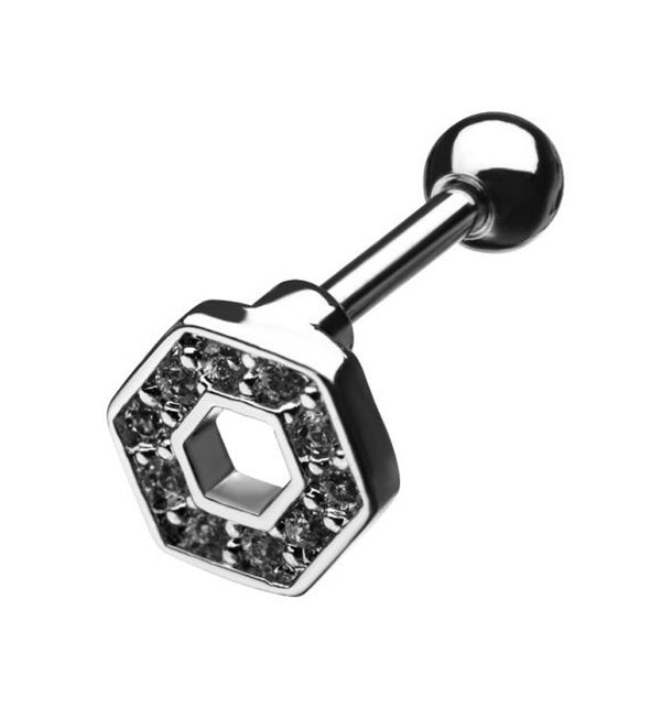 18G Hexagon CZ Cartilage Barbell