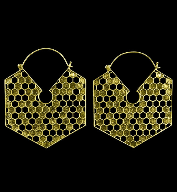 18G Honeycomb Hexagon Brass Earrings