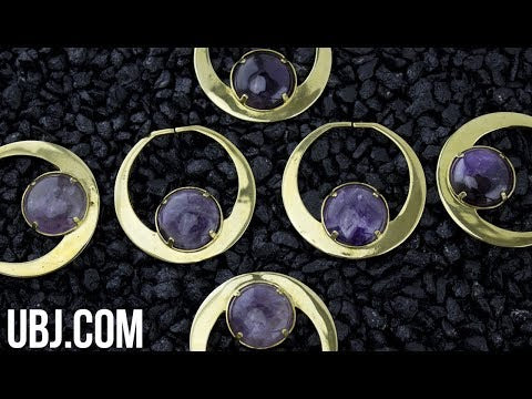 Amethyst & Brass Plug Hoops