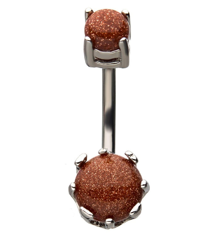Goldstone Glass Prong Set Belly Ring UrbanBodyJewelry
