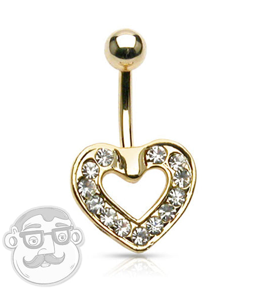 14Kt Gold Plated Heart CZ Gem Navel Ring