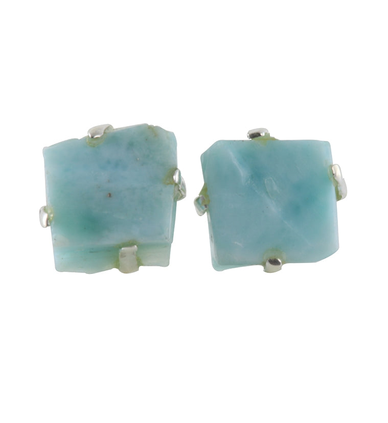 Larimar Stone Prong Set Sterling Silver Earrings