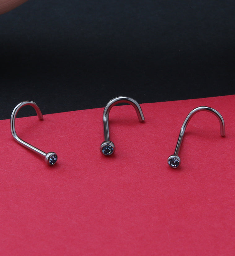 Light Blue Gem Nose Screw Ring