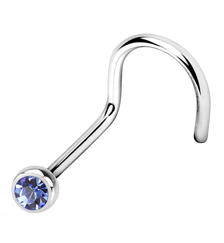 Light Blue Gem Nose Screw Ring