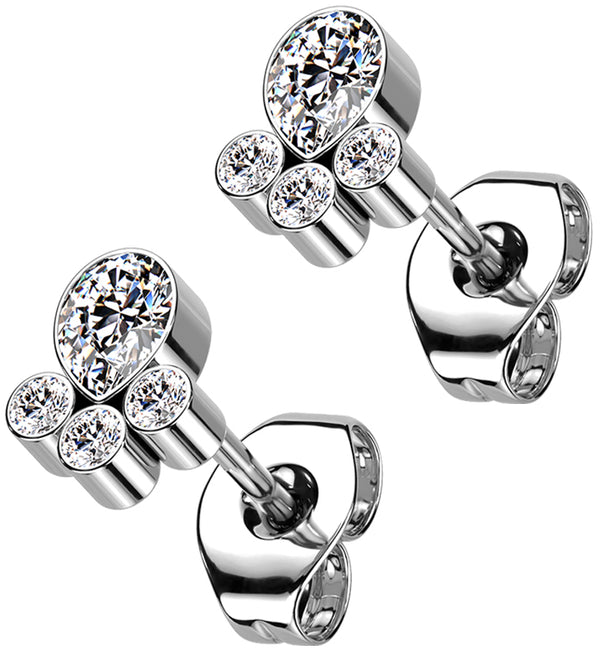 Long Paw Clear CZ Titanium Threadless Earrings