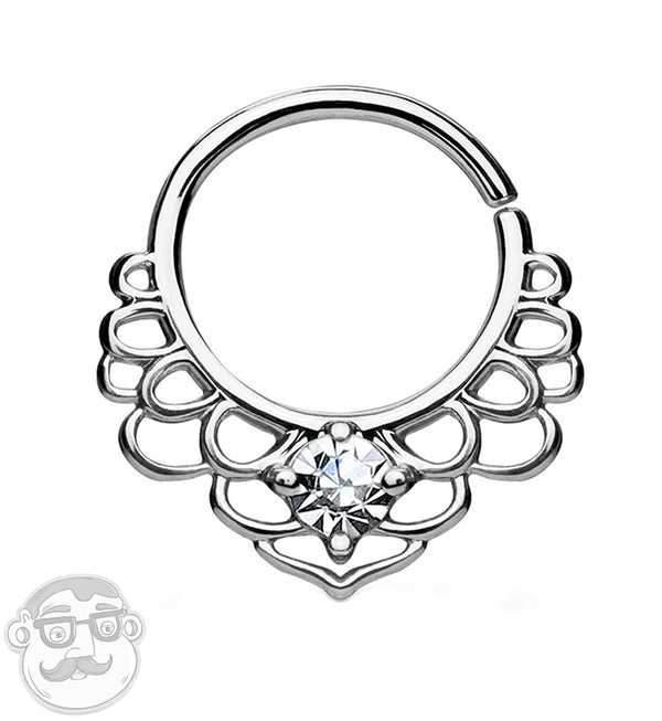 16G Brass Lotus Single CZ Septum Ring