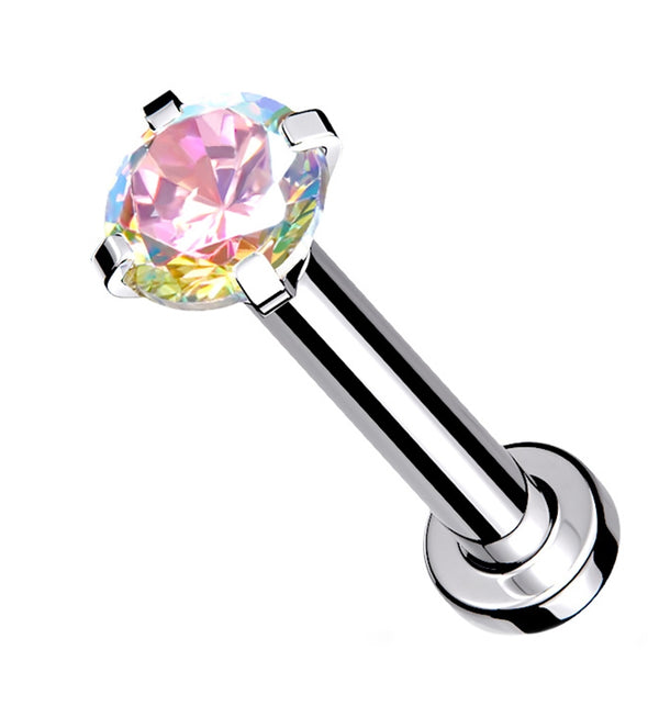 Rainbow Aurora Prong CZ Labret Post