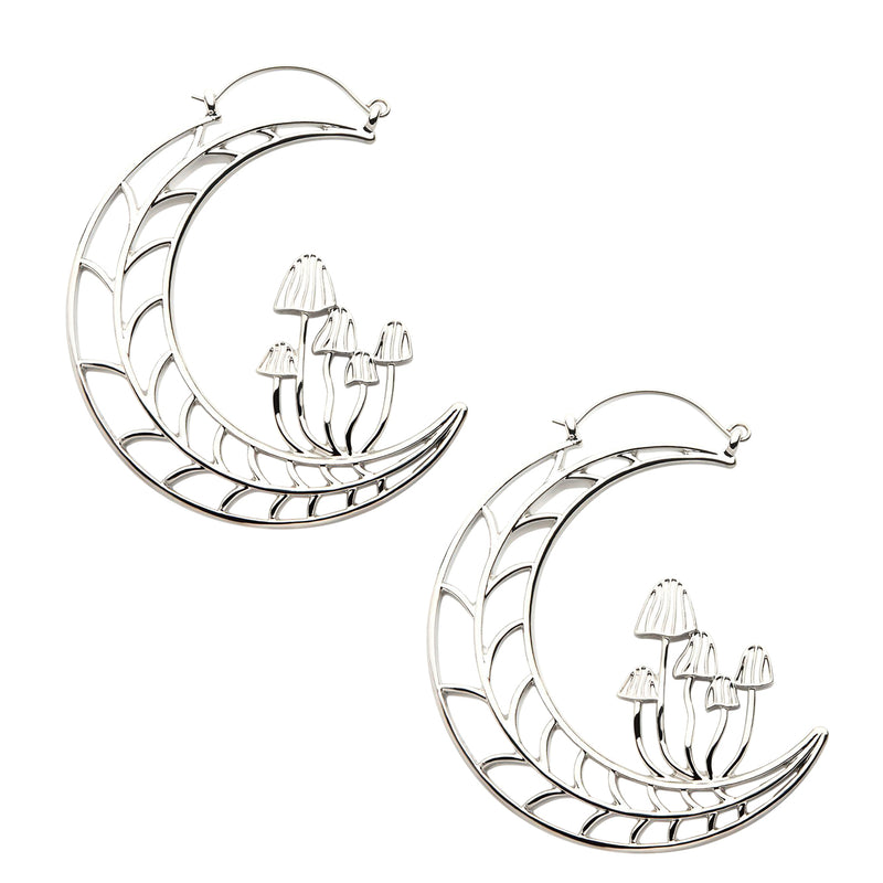 Mushroom Half Moon Stainless Steel Plug Hoops