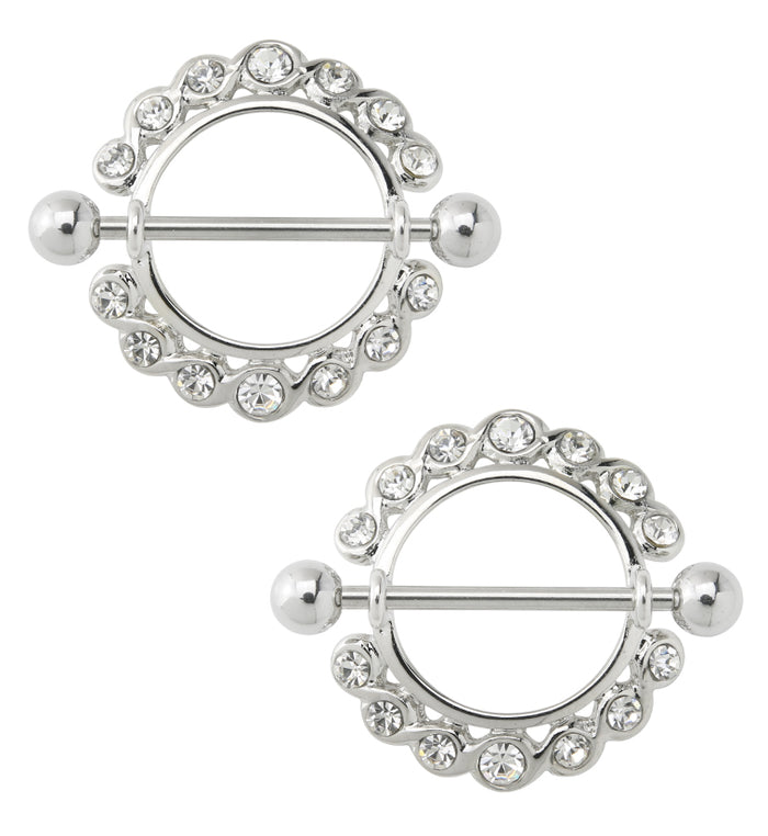 Nipple Ring CZ Diamond Gem Bar Bell Shield 14G UrbanBodyJewelry