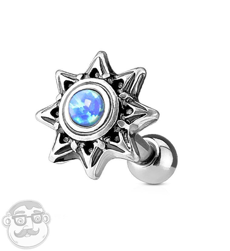 16G Tribal Blaze Blue Opal Cartilage / Tragus Barbell