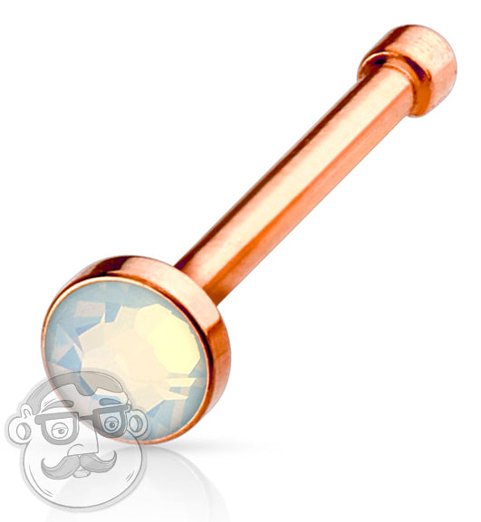 20G Opalite Flat Top Ip Rose Gold Steel Nose Stud