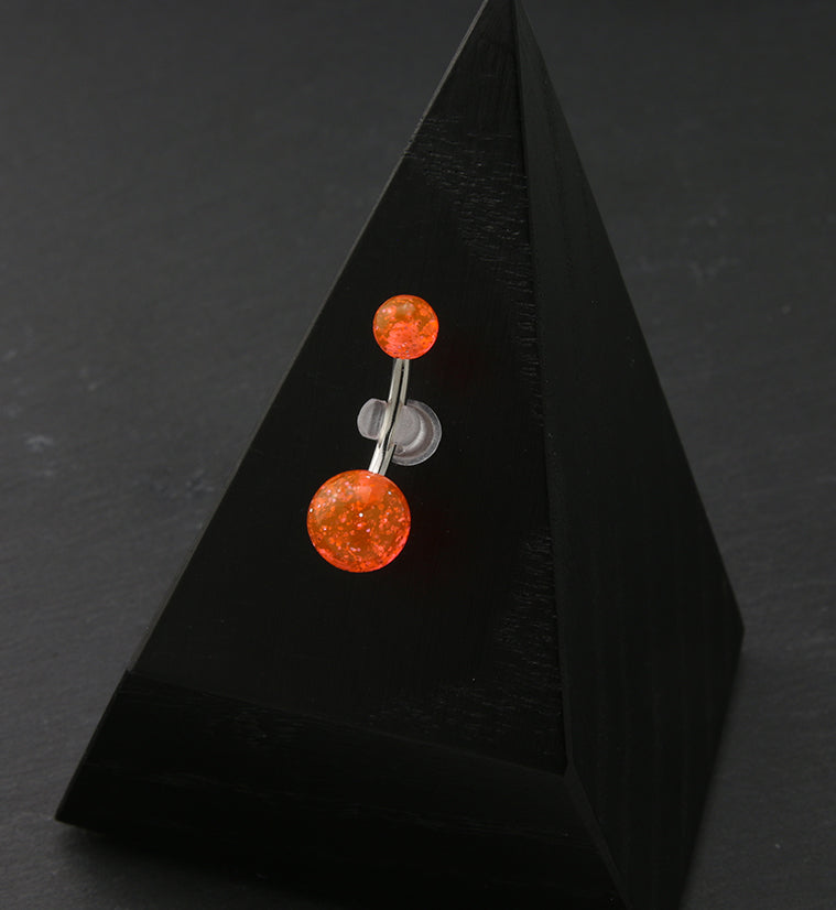 Orange UV Glitter Ball Belly Button Ring