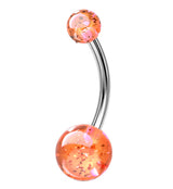 Orange UV Glitter Ball Belly Button Ring