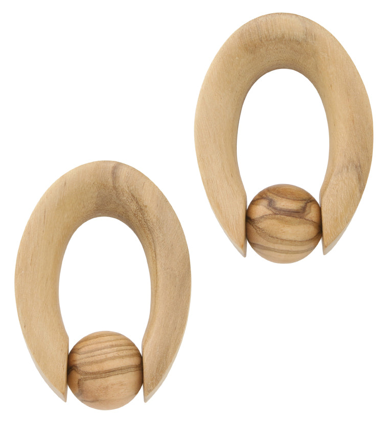 Oval Ball Olive Wood Hoop Hangers